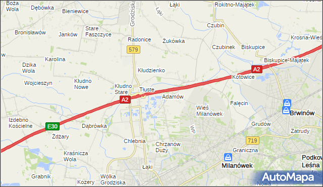 mapa Adamów gmina Grodzisk Mazowiecki, Adamów gmina Grodzisk Mazowiecki na mapie Targeo