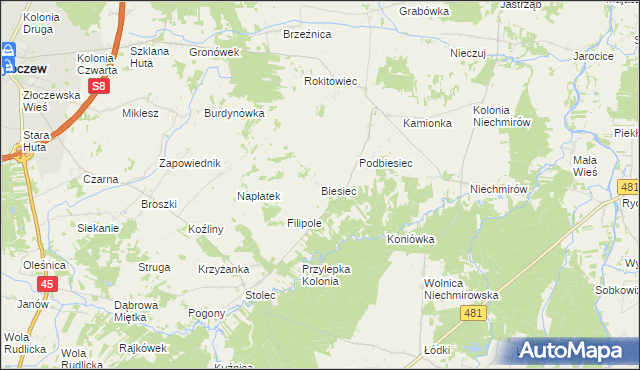 mapa Biesiec, Biesiec na mapie Targeo