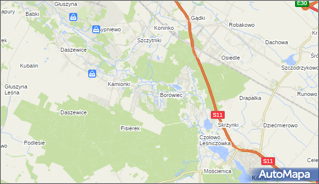 mapa Borówiec gmina Kórnik, Borówiec gmina Kórnik na mapie Targeo