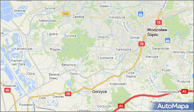 mapa Czyżowice gmina Gorzyce, Czyżowice gmina Gorzyce na mapie Targeo