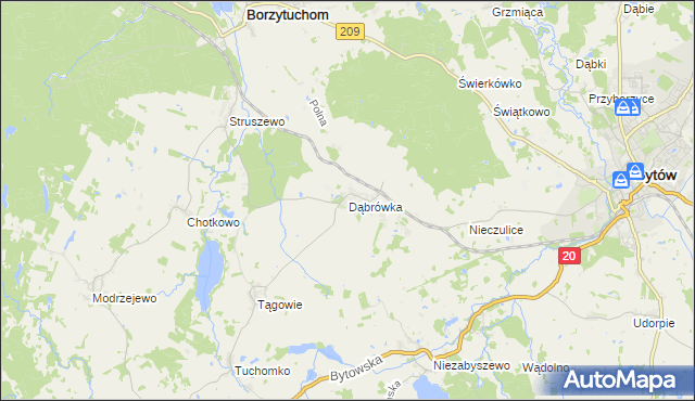 mapa Dąbrówka gmina Borzytuchom, Dąbrówka gmina Borzytuchom na mapie Targeo