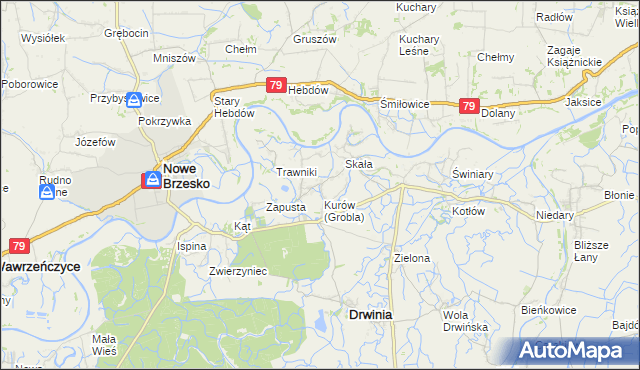 mapa Grobla gmina Drwinia, Grobla gmina Drwinia na mapie Targeo