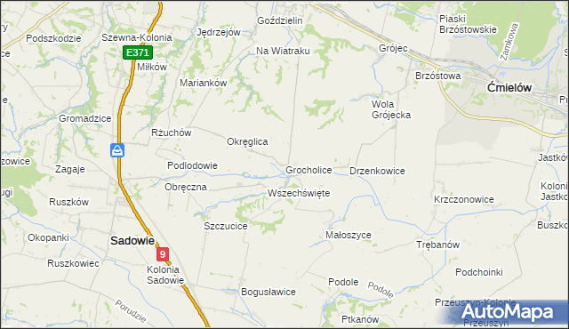 mapa Grocholice gmina Sadowie, Grocholice gmina Sadowie na mapie Targeo
