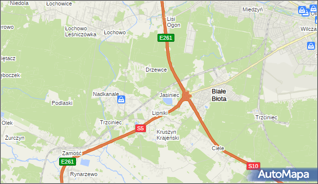mapa Jasiniec gmina Białe Błota, Jasiniec gmina Białe Błota na mapie Targeo