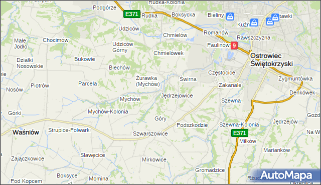 mapa Jędrzejowice gmina Bodzechów, Jędrzejowice gmina Bodzechów na mapie Targeo