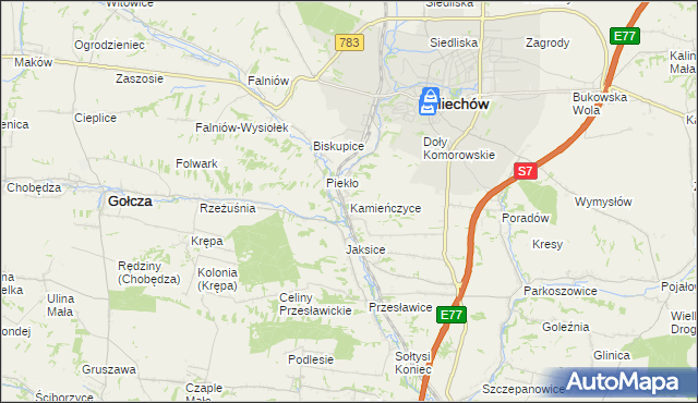 mapa Kamieńczyce gmina Miechów, Kamieńczyce gmina Miechów na mapie Targeo
