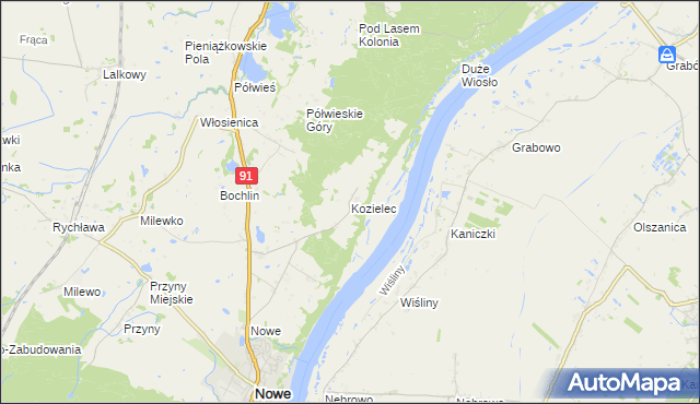 mapa Kozielec gmina Nowe, Kozielec gmina Nowe na mapie Targeo