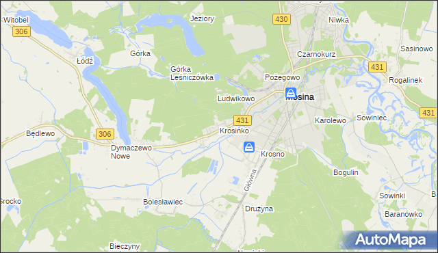 mapa Krosinko gmina Mosina, Krosinko gmina Mosina na mapie Targeo