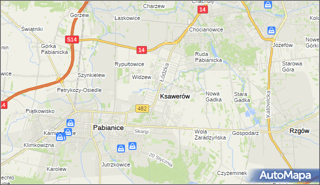 mapa Ksawerów powiat pabianicki, Ksawerów powiat pabianicki na mapie Targeo