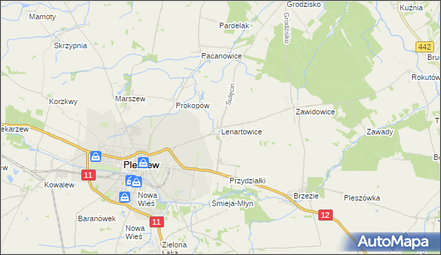 mapa Lenartowice gmina Pleszew, Lenartowice gmina Pleszew na mapie Targeo