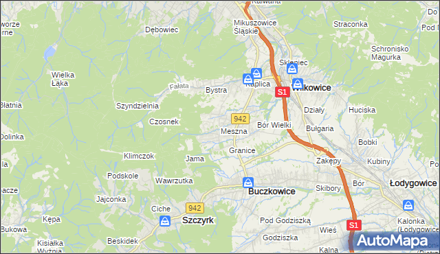 mapa Meszna gmina Wilkowice, Meszna gmina Wilkowice na mapie Targeo