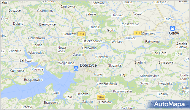 mapa Niezdów gmina Dobczyce, Niezdów gmina Dobczyce na mapie Targeo
