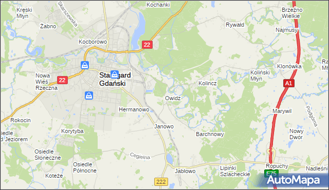 mapa Owidz, Owidz na mapie Targeo