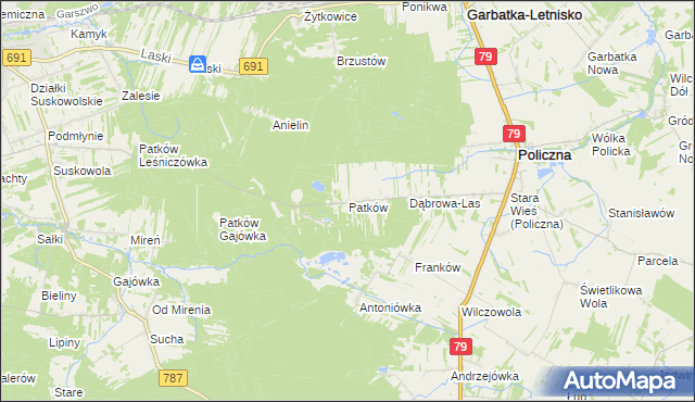 mapa Patków gmina Policzna, Patków gmina Policzna na mapie Targeo