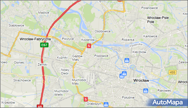 mapa Popowice gmina Wrocław, Popowice gmina Wrocław na mapie Targeo