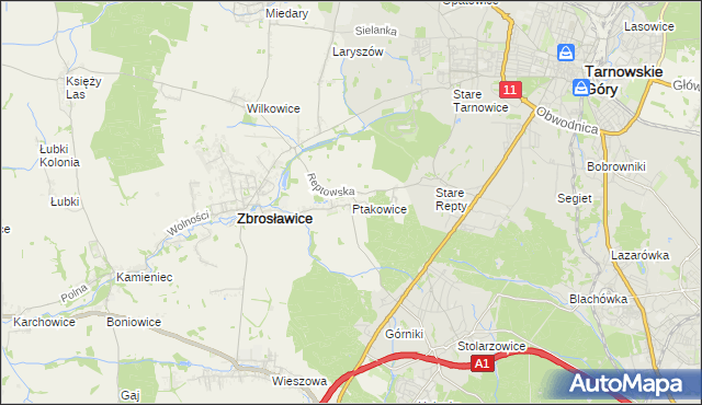 mapa Ptakowice gmina Zbrosławice, Ptakowice gmina Zbrosławice na mapie Targeo