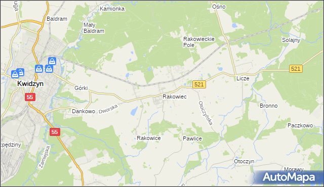mapa Rakowiec gmina Kwidzyn, Rakowiec gmina Kwidzyn na mapie Targeo
