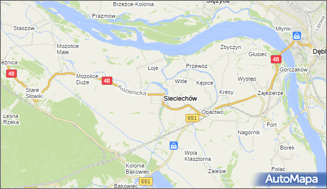 mapa Sieciechów powiat kozienicki, Sieciechów powiat kozienicki na mapie Targeo