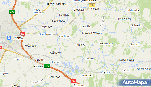 mapa Strubiny gmina Płońsk, Strubiny gmina Płońsk na mapie Targeo