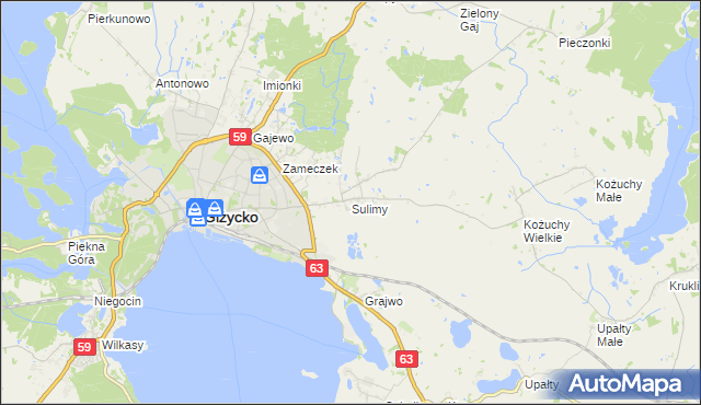 mapa Sulimy gmina Giżycko, Sulimy gmina Giżycko na mapie Targeo