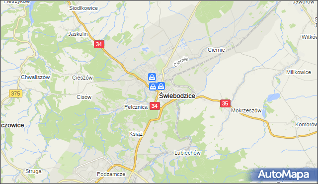 mapa Świebodzice, Świebodzice na mapie Targeo