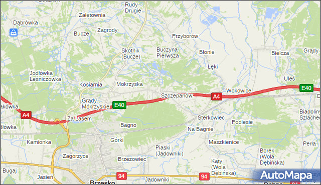 mapa Szczepanów gmina Brzesko, Szczepanów gmina Brzesko na mapie Targeo