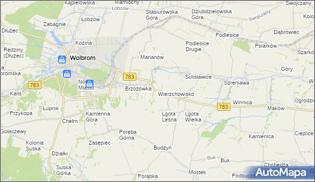 mapa Wierzchowisko gmina Wolbrom, Wierzchowisko gmina Wolbrom na mapie Targeo