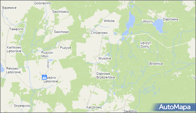 mapa Wysokie gmina Łęczyce, Wysokie gmina Łęczyce na mapie Targeo