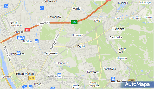 mapa Ząbki powiat wołomiński, Ząbki powiat wołomiński na mapie Targeo