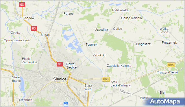 mapa Żabokliki gmina Siedlce, Żabokliki gmina Siedlce na mapie Targeo