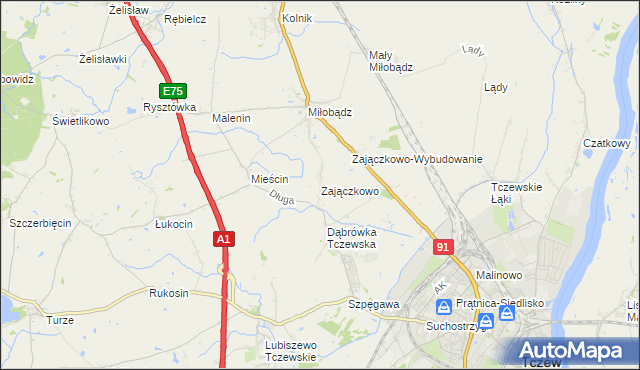 mapa Zajączkowo gmina Tczew, Zajączkowo gmina Tczew na mapie Targeo
