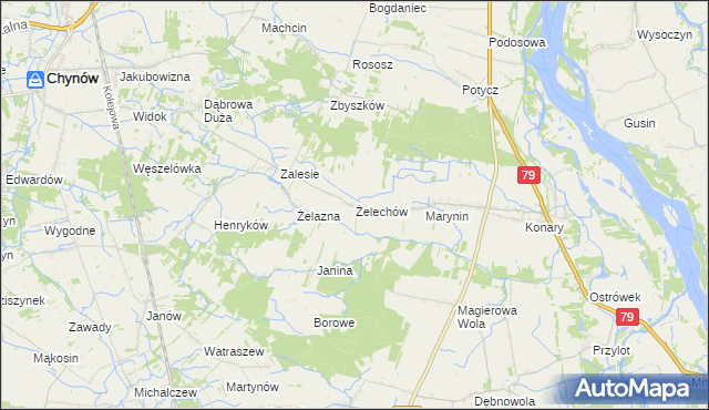 mapa Żelechów gmina Chynów, Żelechów gmina Chynów na mapie Targeo
