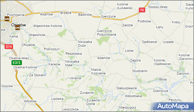 mapa Adamów gmina Lipnik, Adamów gmina Lipnik na mapie Targeo