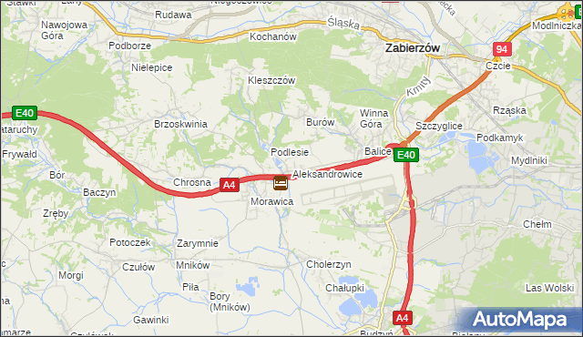 mapa Aleksandrowice gmina Zabierzów, Aleksandrowice gmina Zabierzów na mapie Targeo