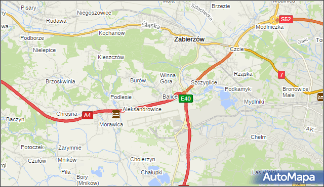 mapa Balice gmina Zabierzów, Balice gmina Zabierzów na mapie Targeo