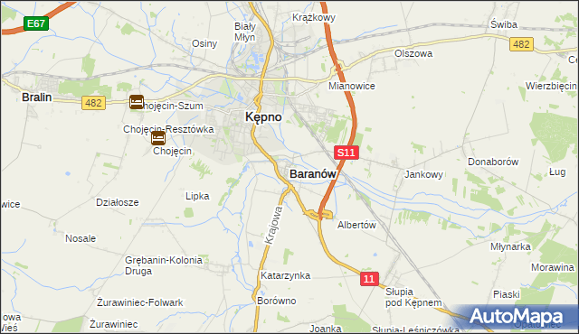 mapa Baranów powiat kępiński, Baranów powiat kępiński na mapie Targeo