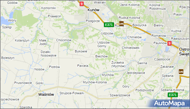 mapa Biechów gmina Kunów, Biechów gmina Kunów na mapie Targeo