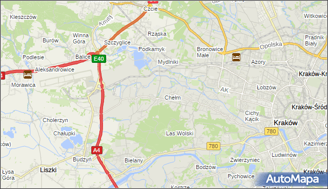 mapa Chełm gmina Kraków, Chełm gmina Kraków na mapie Targeo