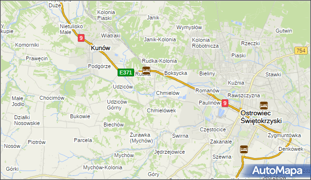 mapa Chmielów gmina Bodzechów, Chmielów gmina Bodzechów na mapie Targeo