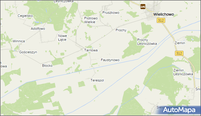 mapa Faustynowo gmina Rakoniewice, Faustynowo gmina Rakoniewice na mapie Targeo