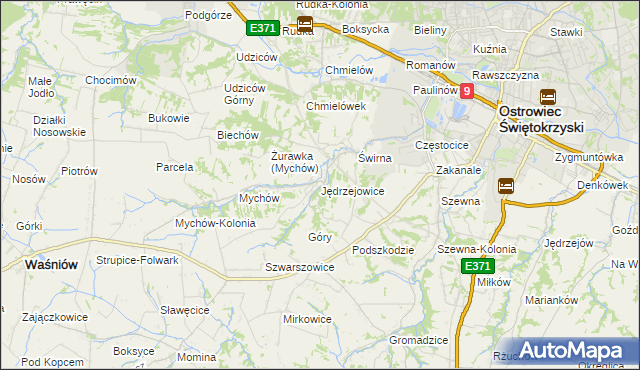 mapa Jędrzejowice gmina Bodzechów, Jędrzejowice gmina Bodzechów na mapie Targeo
