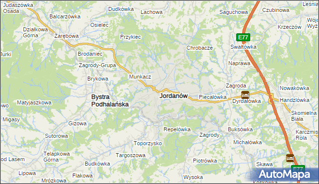 mapa Jordanów powiat suski, Jordanów powiat suski na mapie Targeo