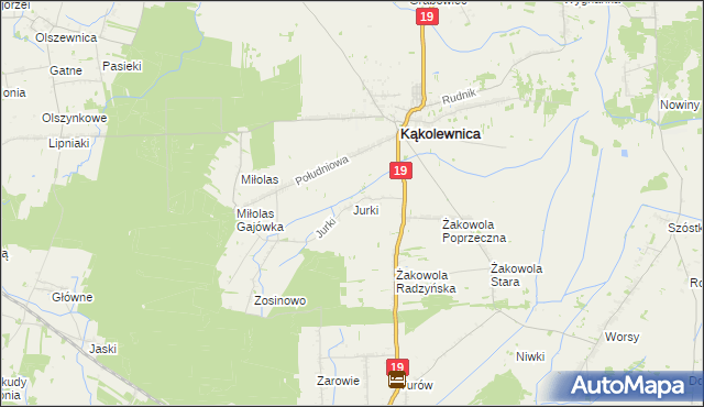 mapa Jurki gmina Kąkolewnica, Jurki gmina Kąkolewnica na mapie Targeo