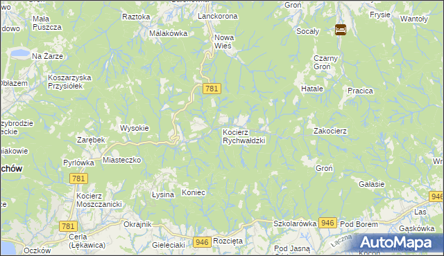 mapa Kocierz Rychwałdzki, Kocierz Rychwałdzki na mapie Targeo