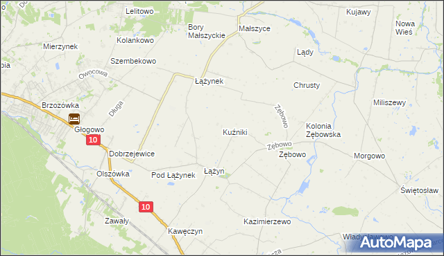 mapa Kuźniki gmina Obrowo, Kuźniki gmina Obrowo na mapie Targeo