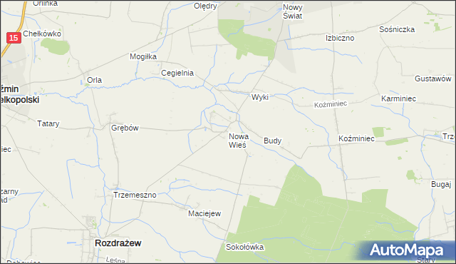 mapa Nowa Wieś gmina Rozdrażew, Nowa Wieś gmina Rozdrażew na mapie Targeo