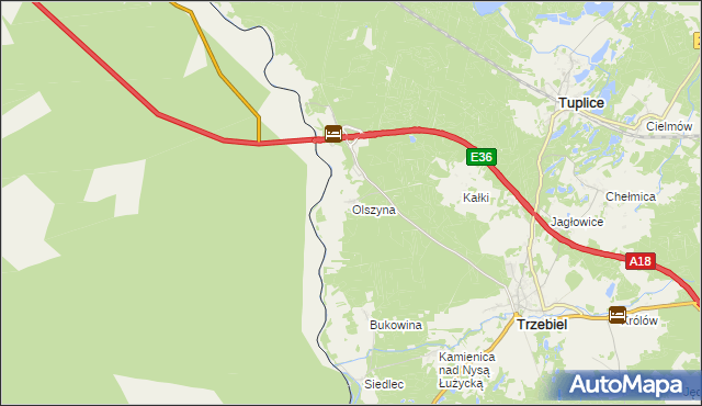 mapa Olszyna gmina Trzebiel, Olszyna gmina Trzebiel na mapie Targeo