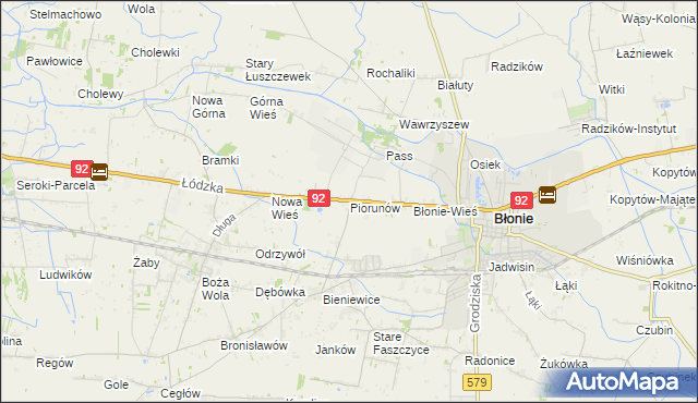 mapa Piorunów gmina Błonie, Piorunów gmina Błonie na mapie Targeo