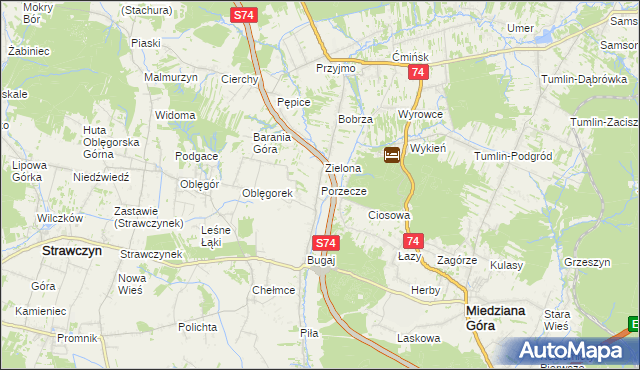 mapa Porzecze gmina Miedziana Góra, Porzecze gmina Miedziana Góra na mapie Targeo