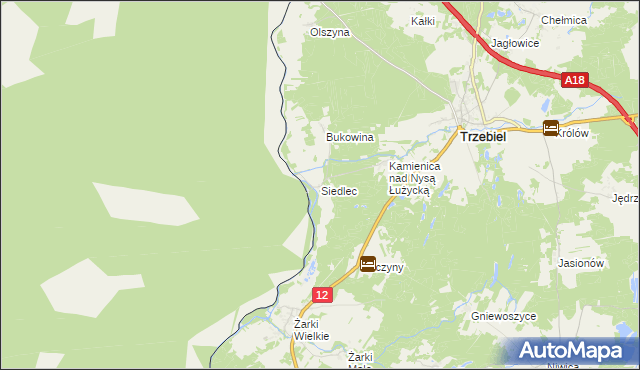 mapa Siedlec gmina Trzebiel, Siedlec gmina Trzebiel na mapie Targeo